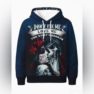 Hooded Pullover Sweatshirt with Skull & Rose 🥀